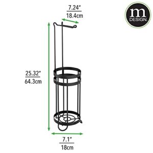 mDesign Metal Free Standing Toilet Paper Holder Stand and Dispenser, with Storage for 3 Spare Rolls - for Bathrooms/Powder Rooms - Holds Mega Rolls - Matte Black