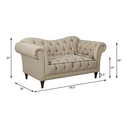 Lexicon Waverly Textured Fabric Tufted Love Seat, 69.5" W, Brown