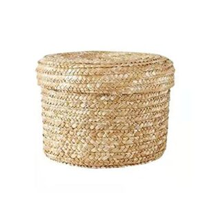 uxzdx handmade straw woven snack storage basket with lid storage box laundry basket rattan flower basket