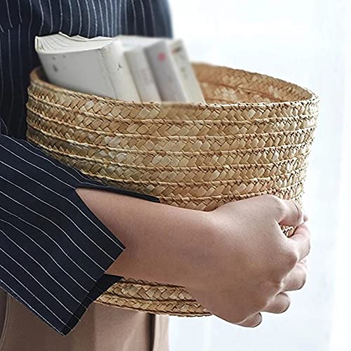 UXZDX Handmade Straw Woven Snack Storage Basket with Lid Storage Box Laundry Basket Rattan Flower Basket