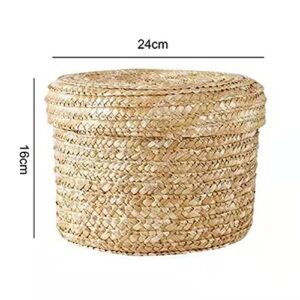 UXZDX Handmade Straw Woven Snack Storage Basket with Lid Storage Box Laundry Basket Rattan Flower Basket