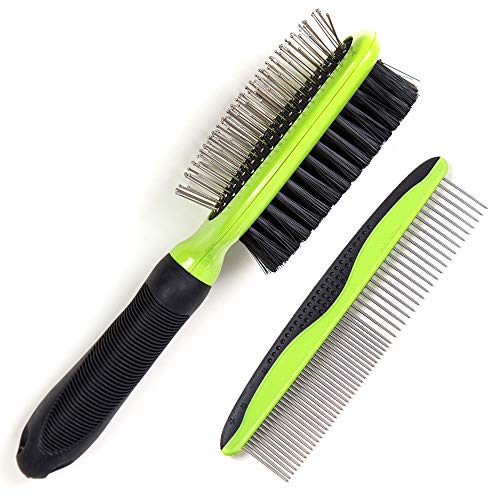 Rexipets Dog & Cat Brush & Comb Pet Grooming Set - Double Side (Small) - Ultimate Deshedding Tool - Lice And Flea Removing - Perfect Groomer's Tools - Strong Grip And Soft Bristles