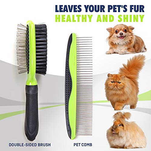 Rexipets Dog & Cat Brush & Comb Pet Grooming Set - Double Side (Small) - Ultimate Deshedding Tool - Lice And Flea Removing - Perfect Groomer's Tools - Strong Grip And Soft Bristles
