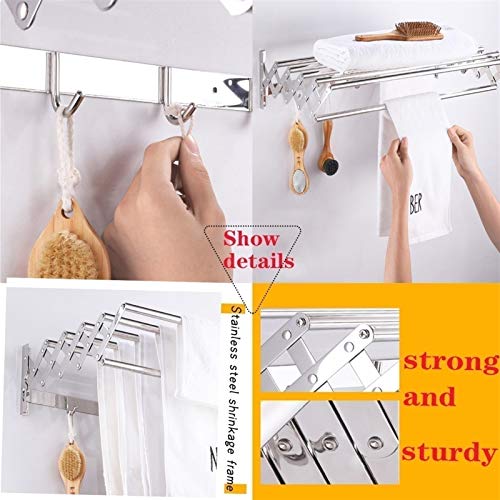 ZCXBHD Folding Drying Racks Telescopic Storage Finishing Rack Wall-Mounted 304 Stainless Steel Accordion Style Suitable for Bathroom (Size : 60cm)