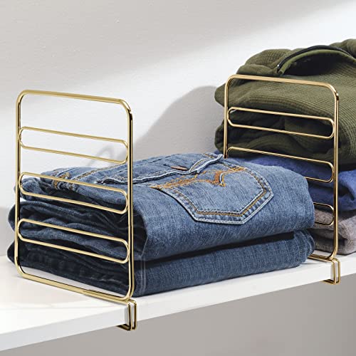 mDesign Versatile Metal Wire Closet Shelf Divider and Separator for Storage and Organization in Bedroom, Bathroom, Kitchen and Office Shelves - Easy Install - 8 Pack - Soft Brass