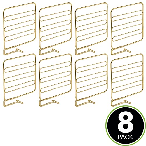 mDesign Versatile Metal Wire Closet Shelf Divider and Separator for Storage and Organization in Bedroom, Bathroom, Kitchen and Office Shelves - Easy Install - 8 Pack - Soft Brass