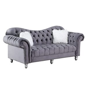 morden fort chesterfield sofa grey velvet, 76" w tufted upholstery sofas, classic couches for living room furniture sets