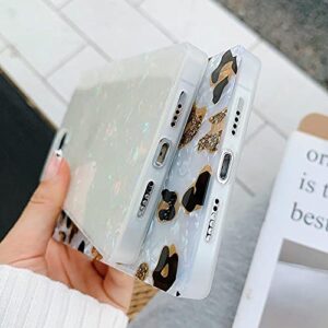 KERZZIL for iPhone 12/12 Pro Case 6.1-inch,Cute Slim Square Golden Sparkle Glitter Leopard Pattern Soft TPU Silicone Protective Durable Cases Cover Compatible with iPhone 12/12Pro(White Black)