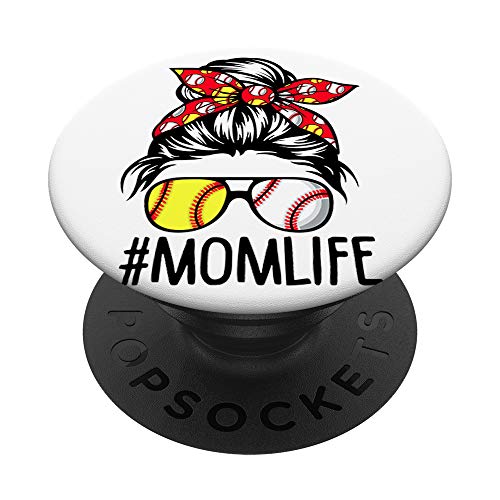 Dy Mom Life Softball Baseball Mothers Day Messy Bun PopSockets Swappable PopGrip