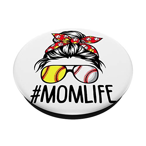 Dy Mom Life Softball Baseball Mothers Day Messy Bun PopSockets Swappable PopGrip