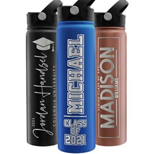 graduation gifts, water bottle personalized with straw lid - 24 oz - royal | custom water bottle w text - insulated double wall - high school, college, class of 2023 | 9 color - congrats grad