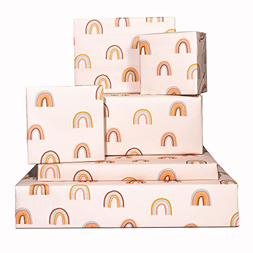 Central 23-6 Wrapping Paper Sheets - Pastel Rainbows - Birthday Gift Wrap for Women Girls Kids - Easter Paper - Baby Shower - Eco and Made in the UK