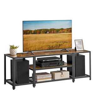 vasagle modern tv stand for tvs up to 65 inches, 3-tier entertainment center, industrial tv console table with open storage shelves, for living room, bedroom, rustic brown and black ultv097b01