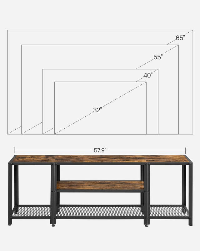 VASAGLE Modern TV Stand for TVs up to 65 Inches, 3-Tier Entertainment Center, Industrial TV Console Table with Open Storage Shelves, for Living Room, Bedroom, Rustic Brown and Black ULTV097B01