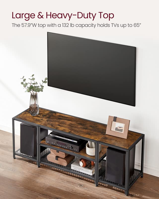 VASAGLE Modern TV Stand for TVs up to 65 Inches, 3-Tier Entertainment Center, Industrial TV Console Table with Open Storage Shelves, for Living Room, Bedroom, Rustic Brown and Black ULTV097B01