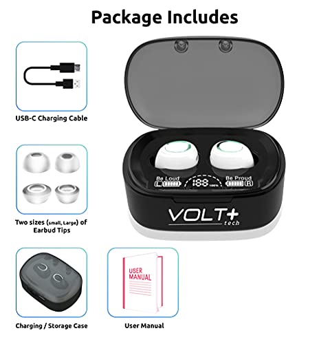 VOLT PLUS TECH Wireless V5.1 PRO Earbuds Compatible with Sony WH-1000XM3 IPX3 Bluetooth Touch Waterproof/Sweatproof/Noise Reduction with Mic (White)