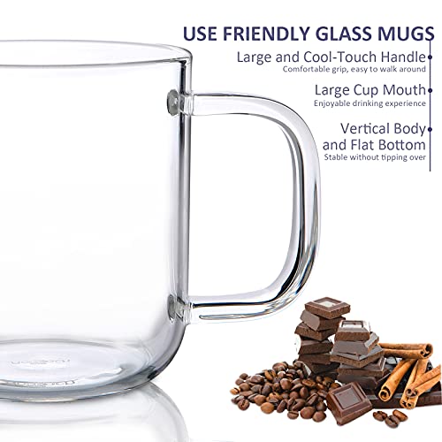 Aquach Glass Mugs 20 oz Set of 2, Extra Large Clear Glass Cup with Handle for Hot/Cold Coffee Tea Beverage, Thicker Quality for Safe Use Every Day