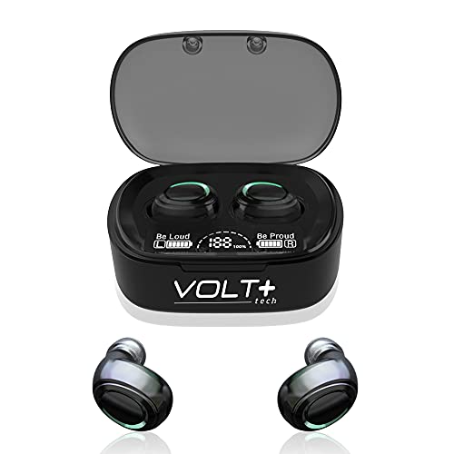 VOLT PLUS TECH Wireless V5.1 PRO Earbuds Compatible with Alcatel OneTouch Pop 2 (4.5) IPX3 Bluetooth Touch Waterproof/Sweatproof/Noise Reduction with Mic (Black)