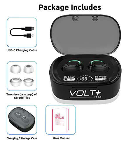 VOLT PLUS TECH Wireless V5.1 PRO Earbuds Compatible with Alcatel OneTouch Pop 2 (4.5) IPX3 Bluetooth Touch Waterproof/Sweatproof/Noise Reduction with Mic (Black)