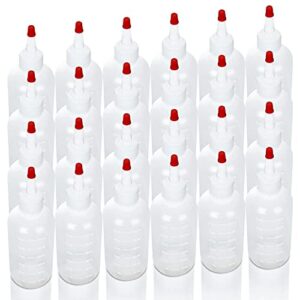 24 pack 6oz plastic squeeze bottles with red tip caps and measurement, leak proof refillable plastic squeeze condiment bottles container for bbq, ketchup, sauces, dressing, syrup, arts, crafts, glue