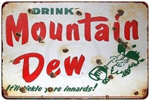 saraheve porcelain look drink mountain dew soda vintage retro custom metal tin sign home house coffee beer drink bar 8 x 12 inches