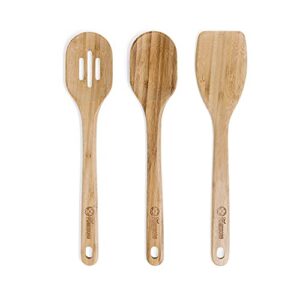 chef pomodoro wooden cooking utensils 3-piece set, bamboo | large 12.5-inch, wooden spatula for cooking, kitchen utensil set | wooden kitchen frying set,