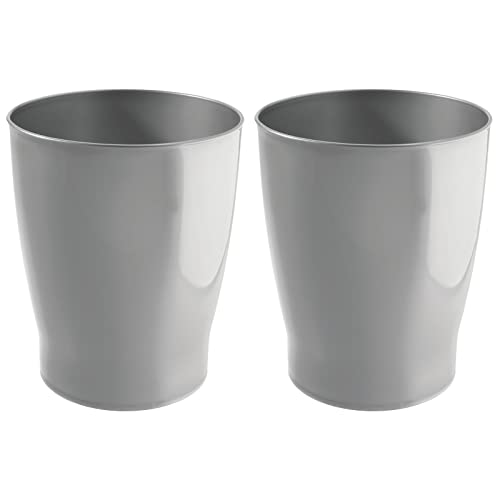 mDesign Round Plastic Bathroom Garbage Can, 1.25 Gallon Wastebasket, Garbage Bin, Trash Can for Bathroom, Bedroom, and Kids Room - Small Bathroom Trash Can - Fyfe Collection - 2 Pack, Silver