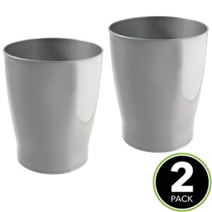 mDesign Round Plastic Bathroom Garbage Can, 1.25 Gallon Wastebasket, Garbage Bin, Trash Can for Bathroom, Bedroom, and Kids Room - Small Bathroom Trash Can - Fyfe Collection - 2 Pack, Silver