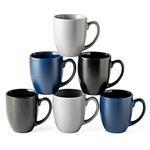 AmorArc 16oz Coffee Mugs Set of 6, Large Ceramic Coffee Mugs for Man, Woman, Dad, Mom, Modern Coffee Mugs Set with handle for Tea/Latte/Cappuccino/Milk/Cocoa. Dishwasher&Microwave Safe, Multi