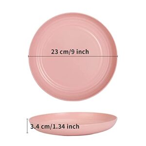 SGAOFIEE 12 PACK 9 Inch Lightweight Wheat Straw Plates, Unbreakable Deep Dinner Plates, Plastic Plates Reusable, Assorted Colors Dinnerware Sets, Microwave & Dishwasher Safe