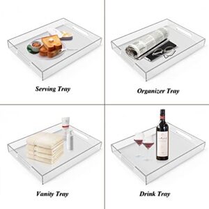 Allhercom Acrylic Serving Tray (12x16x2Inch) with Handles-Spill Proof-Clear Decorative Tray for Appetizer,Breakfast-Countertop Organizer Storage Tray for Kitchen,Bathroom,Living Room