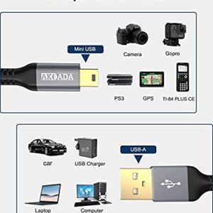 Mini USB Cable [10FT 2 Pack], Akoada USB 2.0 Type A to Mini B Cable Braided Charging Cord Compatible with GoPro Hero 3+, PS3 Controller, MP3 Player, Digital Camera, Garmin Nuvi GPS Yeti Microphone etc