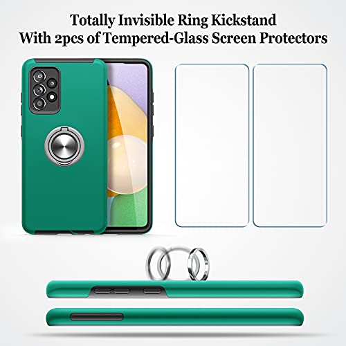 JAME for Samsung Galaxy A52 5G Case with [2 Pack] Tempered-Glass Screen Protector, Slim Soft Heavy Duty Cover for Samsung A52 Case, with Invisible Ring Holder Kickstand for Galaxy A52 Case, Green