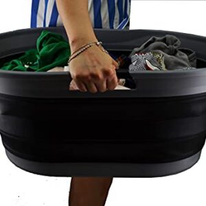 SAMMART 44L Collapsible Plastic Laundry Basket - Foldable Pop Up Storage Container / Organizer - Portable Washing Tub - Space Saving Hamper / Basket - Water Capacity: 35L (1, Dark Grey/Black), Size: 25.4 x 17.8 x 10.6 inches