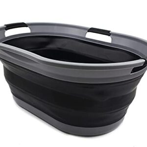SAMMART 44L Collapsible Plastic Laundry Basket - Foldable Pop Up Storage Container / Organizer - Portable Washing Tub - Space Saving Hamper / Basket - Water Capacity: 35L (1, Dark Grey/Black), Size: 25.4 x 17.8 x 10.6 inches