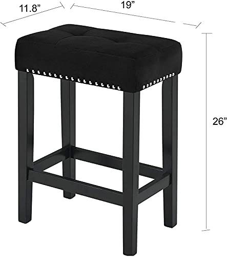 New Classic Furniture Celeste Faux Marble Theater Bar Table with 3 Bar Stool Set, Black Velvet with Black Base