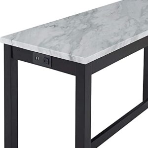 New Classic Furniture Celeste Faux Marble Theater Bar Table with 3 Bar Stool Set, Black Velvet with Black Base