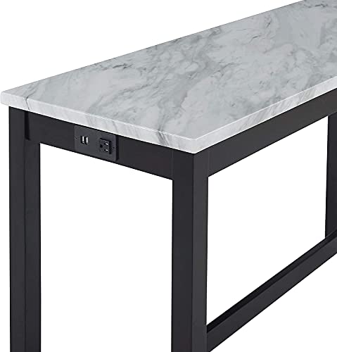 New Classic Furniture Celeste Faux Marble Theater Bar Table with 3 Bar Stool Set, Black Velvet with Black Base