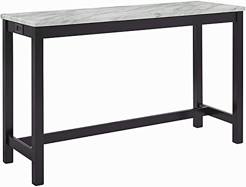 New Classic Furniture Celeste Faux Marble Theater Bar Table with 3 Bar Stool Set, Black Velvet with Black Base