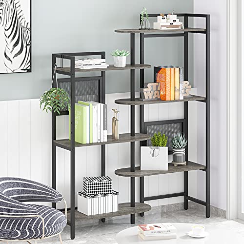 Gezen 6-Tier Industrial Bookshelf Wood Bookcase with Metal Frame, Tall Office Book Shelves Wooden Etagere Book Shelf, Open Storage Shelving Unit for Living Room/Study Room/Bedroom(Black Oak)