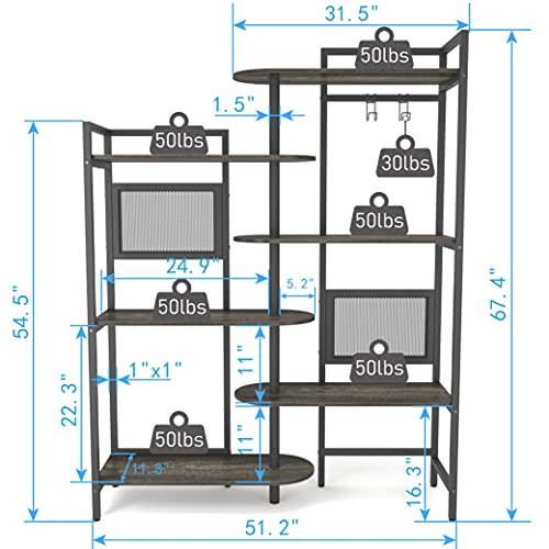 Gezen 6-Tier Industrial Bookshelf Wood Bookcase with Metal Frame, Tall Office Book Shelves Wooden Etagere Book Shelf, Open Storage Shelving Unit for Living Room/Study Room/Bedroom(Black Oak)