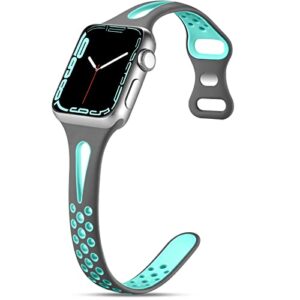 getino compatible with apple watch band 41mm 40mm 38mm 42mm 44mm 45mm 49mm iwatch se ultra series 8 7 6 5 4 3 2 1 women men, stylish durable soft silicone breathable slim sport watch bands, gray/teal
