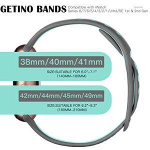 Getino Compatible with Apple Watch Band 41mm 40mm 38mm 42mm 44mm 45mm 49mm iWatch SE Ultra Series 8 7 6 5 4 3 2 1 Women Men, Stylish Durable Soft Silicone Breathable Slim Sport Watch Bands, Gray/Teal