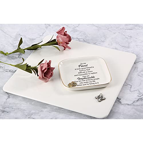 Scwhousi True Frienship Gifts for Women Female Birthday Ceramic Ring Dish Jewelry Tray-A Truely Great Friend is Hard to Find,Difficult to Leave and Impossible to Replace