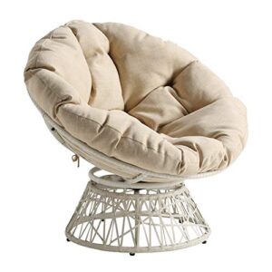 osp home furnishings wicker papasan chair with 360-degree swivel, large, cream frame with cream cushion