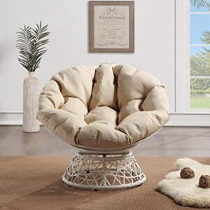 OSP Home Furnishings Wicker Papasan Chair with 360-Degree Swivel, Large, Cream Frame with Cream Cushion
