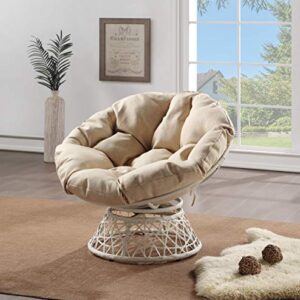 OSP Home Furnishings Wicker Papasan Chair with 360-Degree Swivel, Large, Cream Frame with Cream Cushion