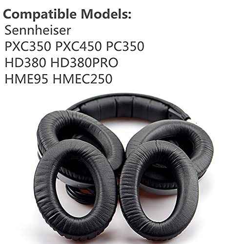 PXC350 Earpads Replacement PXC450 Protein Leather Ear Pad Cushions Repair Parts Compatible with Sennheiser PXC350 PXC450 PC350 HD380 HD380PRO HME95 HMEC250 Headphones (Black)