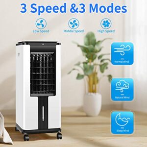 R.W.FLAME Air Cooler,Evaporative Air Cooler, 30IN Tower Fan, Built-in Ionizer,12H Timer,40°Oscillation,3 Modes&Speeds,LED Display, Remote Control with Ice Boxes for Home Office and Garage,White