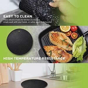 Wapodeai 2pcs Silicone Trivets Mat for Hot Pots and Pans, Premium Multipurpose Hot Pads Pot Holders, Tabletop Kitchen Trivet Mats Anti-Skid and High Temperature Resistance. (Black)